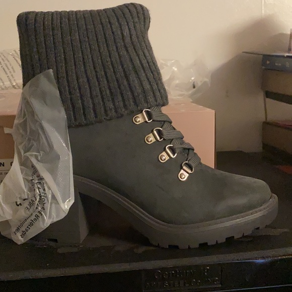 Justfab BLACK or GRAY Ankle Boots with Sweater Cuff - Picture 9 of 15